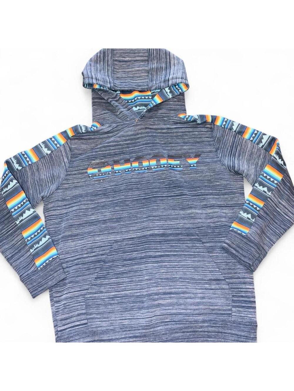 Hooey Men's "Canyon" Pullover Hoodie - Blue Heathered / Serape Pattern Size L